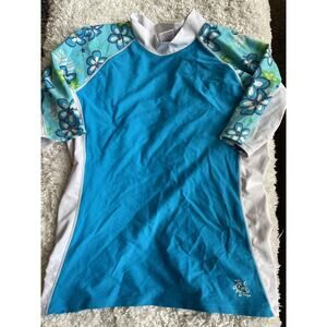 Tuga girls sz. 13/14 turquoise & white floral classic eashguard. Grt quality